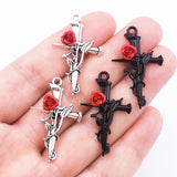 10PC 38*23MM Vintage Rose Thorn Cross Pendant Alloy Jewelry Accessories for Cross-border E-commerce