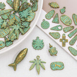 10pc Alloy DIY jewelry accessories, ancient green and smudged green earrings, pendants, creative bracelets, necklaces, small pendants