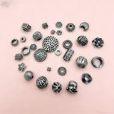 Vintage silver spear black bead spacer and loose bead set, auspicious totem flower holder Buddha head accessory, DIY bracelet necklace cultural jewelry accessory