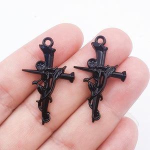 10PC 38*23MM Vintage Rose Thorn Cross Pendant Alloy Jewelry Accessories for Cross-border E-commerce