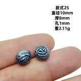 Vintage silver spear black bead spacer and loose bead set, auspicious totem flower holder Buddha head accessory, DIY bracelet necklace cultural jewelry accessory