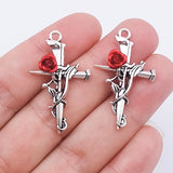 10PC 38*23MM Vintage Rose Thorn Cross Pendant Alloy Jewelry Accessories for Cross-border E-commerce