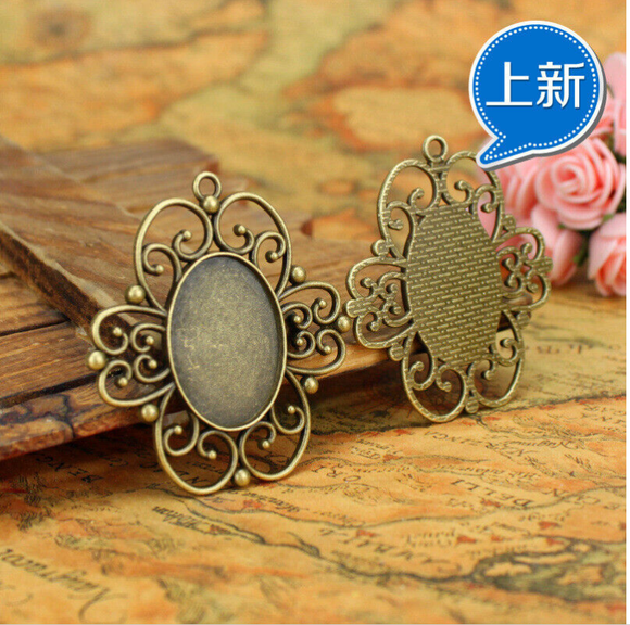 Alloy metal DIY Oval paste 30x22mm Cabochon settings flower rim Pendant 2pcs EF3858
