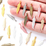30 pcs 7 colors Feather Charms for Earring necklace Metal Pendant Fit bracelet necklace earring Jewelry making 27*6mm D320