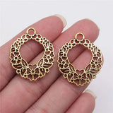 5pcs 30x25mm 2 Colors Antique Silver Color Antique Gold Color Hollow Flower Wreath Charms For DIY Jewelry Making