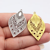 4pcs 51x30mm 2 Colors Antique Silver Color Antique Gold Color Openwork Spindle-Shaped Earrings Pendant