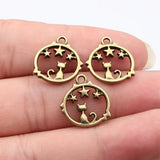 20pcs 18x17mm 5 Colors Hollowed-Out Cat Star Circle Charms For DIY Jewelry Making