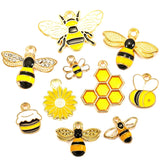10pcs 20 styles Zinc alloy Metal Enamel bee honeycomb sunflower charm For Bracelet Necklace Key Chain Pendant DIY Jewelry Making