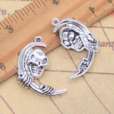 10 Uds. De dijes de calavera y Luna de Halloween, 29x18mm, colgantes de Color plata antigua, fabricación de joyería tibetana hecha a mano DIY