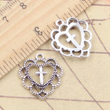 20 piezas dijes Cruz de corazón hueco 22x20mm colgantes de Color plata antigua fabricación DIY joyería tibetana hecha a mano