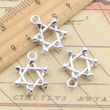 10 Uds. De dijes de esqueleto, hueso, estrella de David, escudo, 25x20x6mm, Color plata antigua, fabricación DIY, colgantes tibetanos hechos a mano