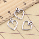 30 Uds. De dijes de corazón hueco, 14x11mm, colgantes de Color plata antigua, fabricación de joyería tibetana hecha a mano DIY