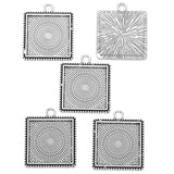 5pcs 6Color square Necklace Charm DIY Setting Cabochon Cameo Base Tray Bezel Blank Fit 25mm Cabochons Jewelry Making 36*31mm C47