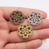 5pcs 26x26mm 3 Colors Antique Bronze Color Antique Silver Color Antique Gold Color Round Flower Charms