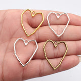 10pcs 35x29mm Rhodium Color Hammer Pattern Hollow Heart Charms For DIY Jewelry Making