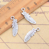 20 piezas dijes hoja de plumas 23x7mm colgantes de Color plata antigua para hacer joyería tibetana hecha a mano DIY