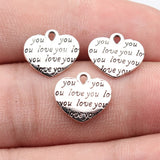20pcs 13x12mm 2 Colors Antique Silver Color Antique Gold Color Double-Sided "Love You" Heart Charms For Jewelry Making