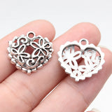 20pcs 20x20mm 2 Colors Antique Bronze Color Antique Silver Color Flower Heart Charms For DIY Jewelry Making