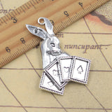 5 uds dijes de conejo con póker 47x34mm colgantes de Color plata antigua para hacer joyería tibetana hecha a mano DIY