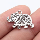 10pcs 24x17mm 2 Colors Antique Silver Color Antique Gold Color Double-Sided Floral Pattern Elephant Charms