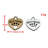 10pcs 14x15mm 2 Colors Antique Bronze Color Antique Silver Color Double Sided Best Friends Paw Heart Charms
