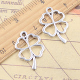 10 Uds. De dijes huecos de trébol de cuatro hojas de la suerte irlandesa, colgantes de Color plata tibetana de 31x21mm, fabricación de joyería antigua, artesanía hecha a mano DIY