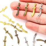 50 pcs 4 colors Antique Silver color Knife Charms Pendants for Jewelry Making Necklace Bracelet Accessories Findings 25*6mm M41