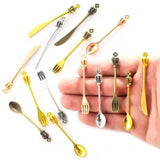 5pcs 5 Colors tableware Spoon fork Dining knife Charms DIY Jewelry Findings Pendants For Necklace Jewelry Making 60*7mm J491