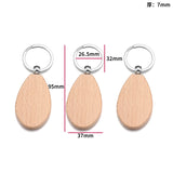 2Pcs 6 Styles Mixed Blank Wooden Keychain Rectangular Round Heart Shape Wood Key Chain Key Ring V198