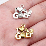 20pcs 22x18mm 2 Colors Antique Silver Color Antique Gold Color I Love Golf Charms For DIY Jewelry Making