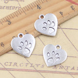 10 Uds. De dijes de corazón, garra de perro, pata de gato, 19x18mm, colgantes de Color plata antigua, fabricación de joyería tibetana hecha a mano DIY