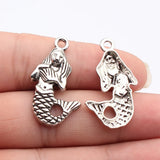 10pcs 34x21mm 2 Colors Antique Silver Color Rhodium Color One-Sided Mermaid Pendant For DIY Jewelry Making