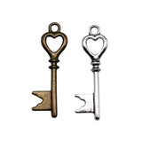 20pcs 28x8mm 2 Colors Antique Bronze Color Antique Silver Color Heart Key Charms For DIY Jewelry Making
