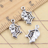 Dijes de 20 piezas para Halloween, colgantes de Color plata tibetana, Calavera, esqueleto, telaraña, 19x12mm, fabricación antigua, artesanía hecha a mano