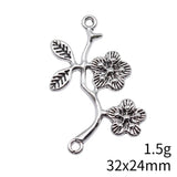 10pcs 32x24mm Antique Silver Color Flower Branch Charms Connector For DIY Jewelry Making Handmade Jewelry Findings