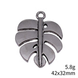 5pcs 42x32mm 2 Colors Antique Silver Color Rhodium Color Monstera Leaf Pendant For DIY Jewelry Making