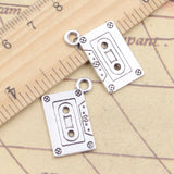 Cinta de Cassette de los 80 para fabricación de joyas, colgantes de Color plateado tibetano, fabricación de joyas antiguas, artesanía hecha a mano, 20x13mm, 20 piezas