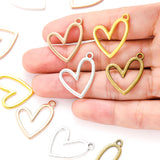 15pcs 5 Color Oblique Hollow heart shaped Charm for Necklace Keyring Pendant  DIY Handmade Jewelry Accessories 25*21mm A134