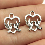 20pcs 18x14mm 2 Colors Antique Bronze Color Antique Silver Color Birds Heart Charms For DIY Jewelry Making