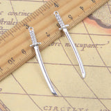 20 piezas dijes cuchillo Katana 49x8mm colgantes de Color plata antigua para hacer joyería tibetana hecha a mano DIY
