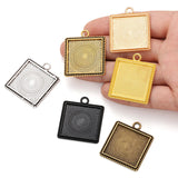 5pcs 6Color square Necklace Charm DIY Setting Cabochon Cameo Base Tray Bezel Blank Fit 25mm Cabochons Jewelry Making 36*31mm C47