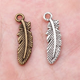 10pcs 7x23mm 2 Colors Antique Bronze Color Antique Silver Color Feather Charms For DIY Jewelry Making