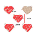20-Piece Heart-Shaped Pink Valentine's Day Alloy Enamel Pendant DIY Necklace Bracelet Charms Jewelry Making Accessories W627