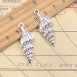10 Uds. De dijes de concha de vieira, 37x14x7mm, colgantes de Color plata antigua, fabricación de joyería tibetana hecha a mano DIY