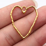 10pcs 35x29mm Rhodium Color Hammer Pattern Hollow Heart Charms For DIY Jewelry Making