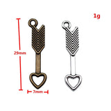 20pcs 29x7mm 2 Colors Antique Bronze Color Antique Silver Color Arrow To Heart Charms For DIY Jewelry Making