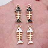 10pcs 24x8.4mm 2 Colors White Color Black Color Fish Bone Charms For DIY Jewelry Making