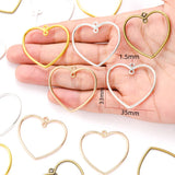 10pcs 5 Color Double hole Hollow heart shaped Charm for Necklace Keyring Pendant  DIY Handmade Jewelry Accessories 35*33mm A132