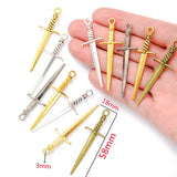 10pcs 5 Color Alloy Antique Knight Sword Charms for Jewelry Making DIY Handmade game Weapons Personality Necklace Pendant