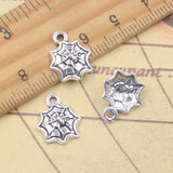30 Uds. De dijes de telaraña de Halloween, 15x12mm, colgantes de Color plata antigua, fabricación de joyería tibetana hecha a mano DIY